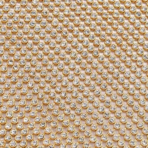 45X120Cm/Roll Rhinestone Crystal Sheet Ab Color Gold Trim Aluminum Mesh Glass Strass Banding Bridal Applique Clothes Bag Crafts
