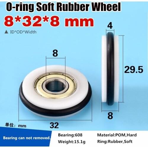 5pcs 8x32x8mm Fishing tackle repair mute wheel pulley sheave wheel rubber black plastic POM 608 bearing roller
