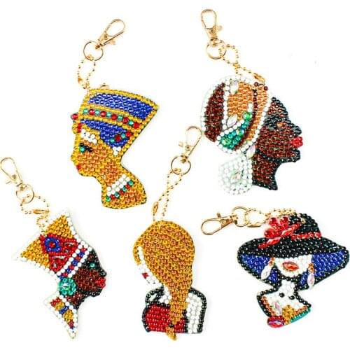 5Pcs Beautiful Girls Diamond Keychain Keyring 5D Diamond Painting Embroidery Cross Stitch DIY Bag Pendant Ornament Decoration