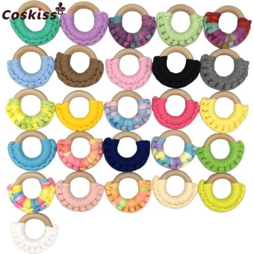 5cm(1.97'')Wood Teether Baby Teething Toy Natural Maple Cotton Wooden Ring Charms Chunky Crochet Ring Baby Teether