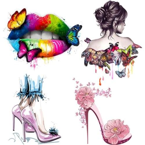 DIY Flower Heels Patch Applique Thermal-Stickers On Clothes Perfume Stripe Iron-On Transfers For Clothing Women Fashion Decor
