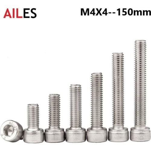 M4 304 Stainless Steel Allen Hexagon Hex Socket Cap Head Screws Bolt DIN912 M4x4 5 10 12 30 35 40 45 100 110 120 130 150mm