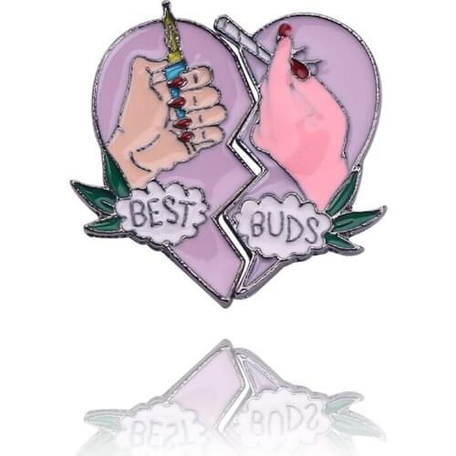 2pcs/set Best Friend Enamel Denim Lapel Brooches Pins Best Buds Broken Heart Puzzle Smoke Cigarette Lighter Collar Badge Jewelry