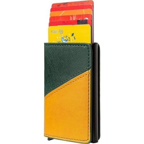 Bycobecy 2020 Mixed Color Pu Leather Aluminum Card Wallet RFID Card Holder Travel Card Case Patchwork Slim Mini Purse
