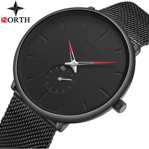 NORTH Brand Luxury Men Watches Fashion Watch Men Untra Thin Mesh Belt Waterproof Quartz Business Wristwatch Casual Sport Watches