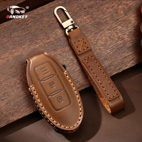 Dandkey 2 Buttons Leather Car Key Fob Case Cover For Nissan TEANA Qashqai Juke Protector Key Bag Car-styling Auto Accessories