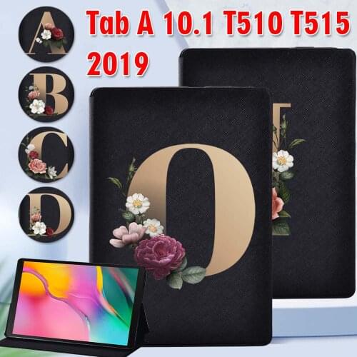 Tablet Case for Samsung Galaxy Tab A 10.1" 2019 PU Leather Golden Letter Series Print Pattern Stand Cover Capa for SM-T510/T515