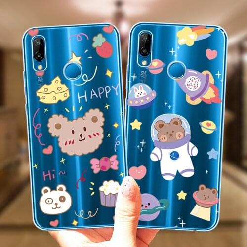 Cute Smile Space Bear Rabbit Phone Case For Huawei P30 P10 P20 P40 Lite E Pro Y5 Y6 Y9 2018 P30Lite Cover Soft Silicone Coque