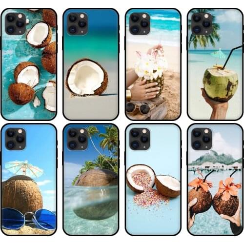 Black tpu case for iphone 5 5s se 2020 6 6s 7 8 plus x 10 XR XS 11 12 mini pro MAX back cover Coconut on the beach
