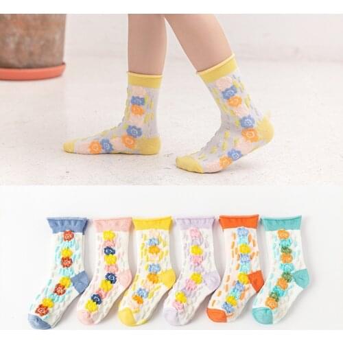 1-9 Years 3pcs/set Childrens Summer Mesh Socks INS Fresh Flower Girl&boys Tube Socks Cotton Soft Breathable Plaid Short Socks