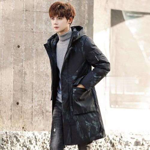 Long Youth 90% White Duck Down Leisure Warm Thickened Mens Down Jacket Winter Hooded Coat Clothes