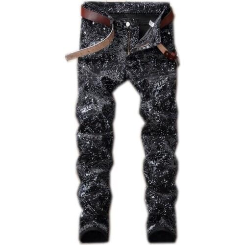 New Fashion Spring Autumn Mens 3D Printed Jeans Pantalon Hombre Black White Nightclubs 2021 Young Skinny Biker Denim Trousers
