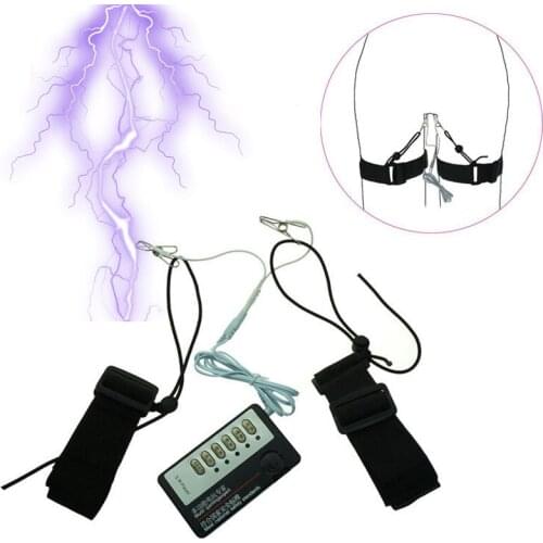 Electric Shock Pulse Labia Nipple Clips Leg Bondage Clitoris Stimulator Vibrator Vibrating Nipple Clamps Sex Belt for Women Sex