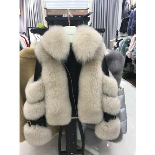 Rf2083 Winter New Style Aviator Fashion Fox Fur Jacket Woman Genuine Leather Natural Fur Coat