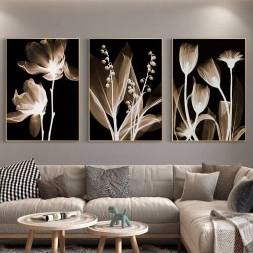 Minimalism Light Flowers In The Dark Canvas Painting Wall Art Nordic Posters and Prints Wall Pictures for Living Room Decoration