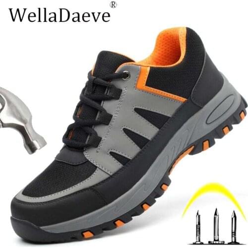 Dropshipping Mens Safety Shoe Steel Toe Work Boots Breathable Outdoor Protective Footwear Sneaker Puncture Proof Ankle Boots