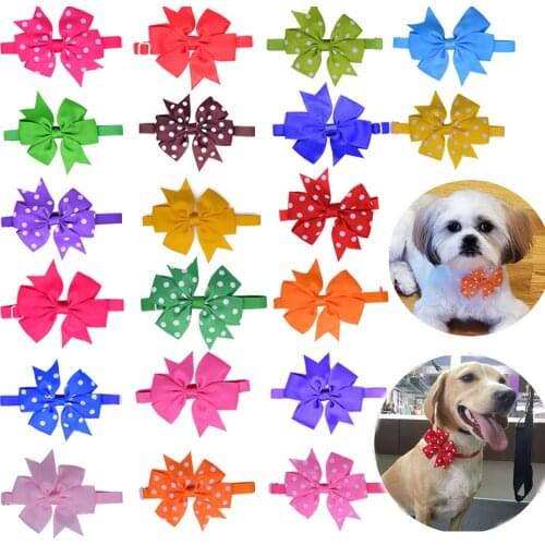 New arrived 100pcs/lot pet dog Bowteis Dot Solid style Cat Puppy Ribbon Bow tie Dog Neck Collar Pet dog Grooming Accessories
