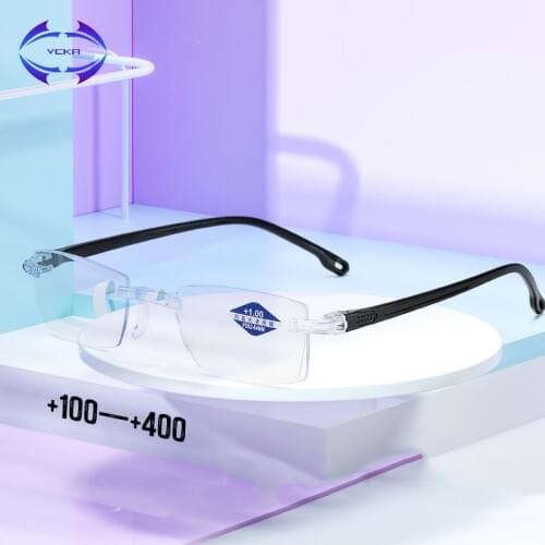 VCKA 2020 Men Women Rimless Reading Glasses Anti Blue Light Magnification Eyewear Presbyopic Glasses Diopter okulary +100 TO+400