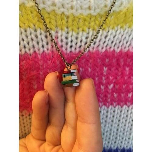 Stack of Books Pendant Stud Drop Necklace for Women School Retro Library Multicolor Books Lover Drop Necklace Jewelry