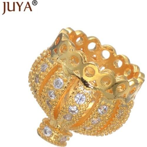 Supplies For Jewelry 4 pieces Wholesale Micro Pave Zircon 13mm Crown Bead Tassel Caps DIY Beads Tassel Necklace Earring Findings