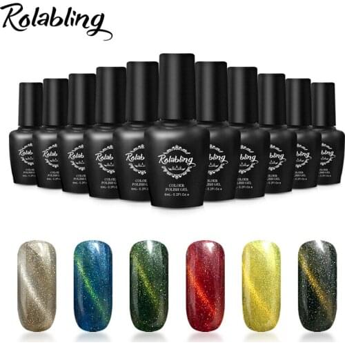 Rolabling Laser Cat Eye Nail Gel Polish Shining Color Soak Off UV 6ML Long Lasting 3D Magnet Cat Eye Nail Art Lacquer