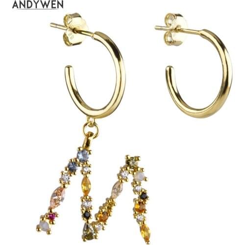 ANDYWEN 925 Sterling Silver Gold M S Letter Drop Earrings Hoops Colorful Initial Alphabet Earring 2020 Rainbow Women Jewelry