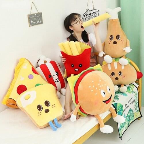 Cute Cartoon Plush Hamburger French Fries Chicken Leg Toy Stuffed Food Popcorn Pizza Pillow Cushion Kids Toys Birthday Gift
