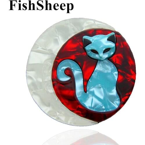 Cute Acrylic Cat Brooches And Pins For Women Acetate Fiber Handmade Round Cat Collar Pin Badges Fashion Women Shirt Accessories