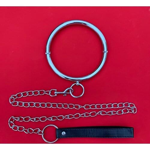 Sexy Metal Collar Traction Chain Choker Slave Costume BDSM Bondage Necklace Neckband Sex Toys Cosplay Props Diameter 12/14cm