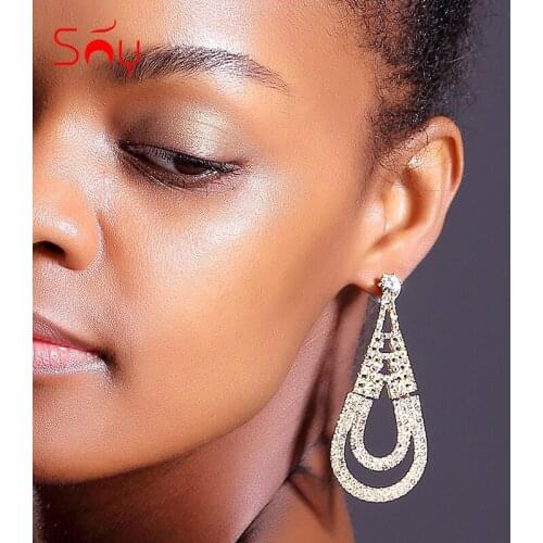 Sunny Jewelry Big Earrings For Women Long Drop Dangle Earrings High Quality Cubic Zirconia Crown Earrings For Wedding Jewelry