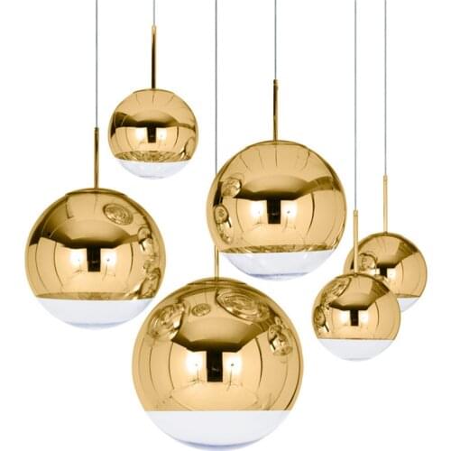 Modern Simple Plating Gold/Silver Glass lights Globe Ball Pendant Light Round LED Pendant Lamps Luminaire Kitchen Light Fixtures