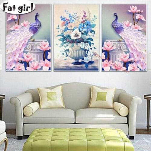 Triptych 5d diy Diamond Painting Animal Peafowl painting Diamond Embroidery Cross stitch Mosaic handwork Gift Decor for home