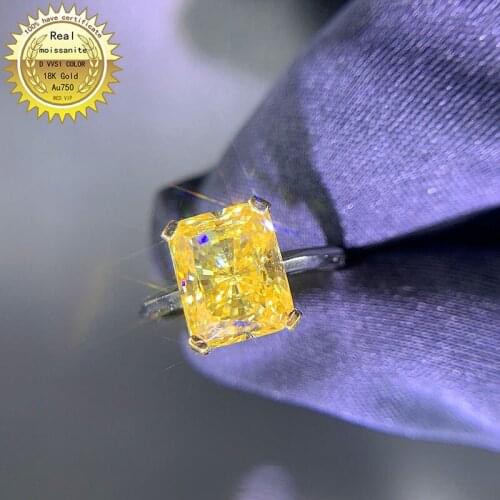 Solid 18K Gold 3ct yellow Moissanite Diamond Ring D color VVS With national certificate
