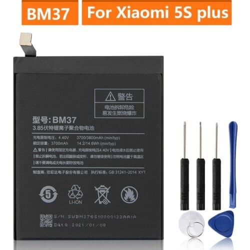 Original Replacement Battery For Xiaomi Mi 5S plus 5Splus BM37 Genuine Phone Battery 3800mAh