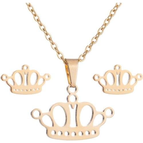 AsJerlya Bridal Crown Pendant Earrings Jewelry Sets Stainless Steel Wedding For Women Necklace Collar Earring Dropshipping