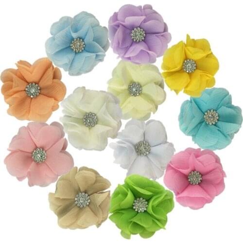 10pcs/lot Rhinestone Chiffon flowers Hair Accessories DIY Flower Bouquet Flowers Decorations for headband