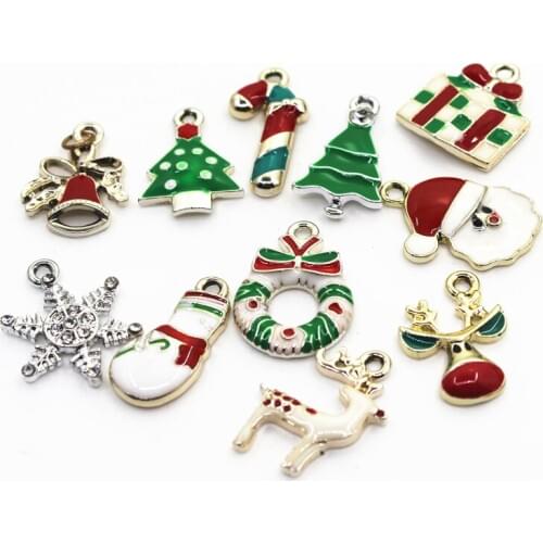 Hot selling 10pcs Mix Random Christmas charm hanging dangle charms for bracelets necklace jewelry accessory pendants charms