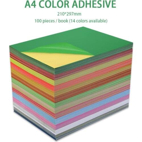 100 Sheets/Bag Of Color Adhesive Printing Paper A4 Adhesive Color Paper Fluorescence Non Drying Adhesive Coloured Paper