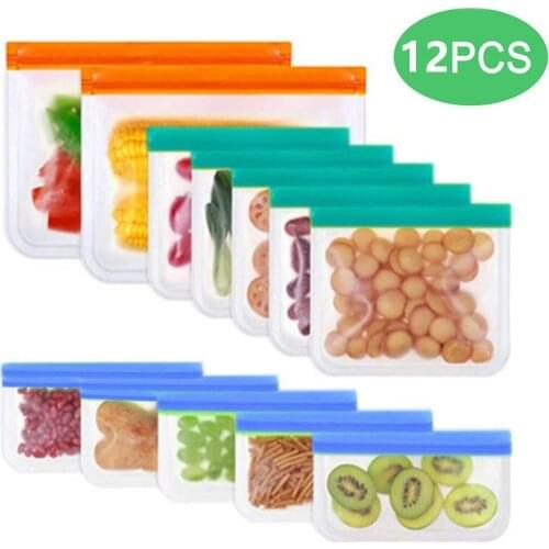 12pcs/set Of Silicone Food Bag Frosted Food Preservation Bag Refrigerator Food Storage Preservation Bag Self-sealing Food Bag