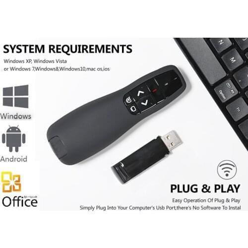 2.4Ghz USB Wireless Presenter Red Laser Pen Pointer PPT Remote Control with Handheld Pointer for PowerPoint Presentation