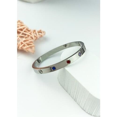 ÇLK Accessories Steel Colorful Stone Handcuff Bangle
