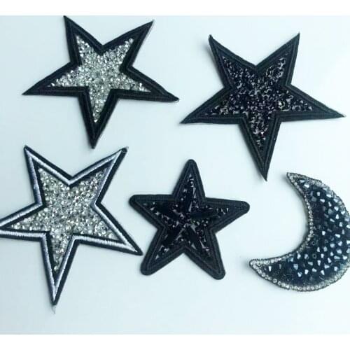 Stars Beaded Iron On Patch For Clothing Hat Bag Large Hotfix Crystal Stones Applique Diy Decoration Accessories