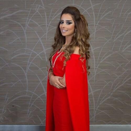 Arabic Evening Gowns 2020 New Fashion Red Satin Cheap Long Evening Dresses Vestido Longo Vermelho
