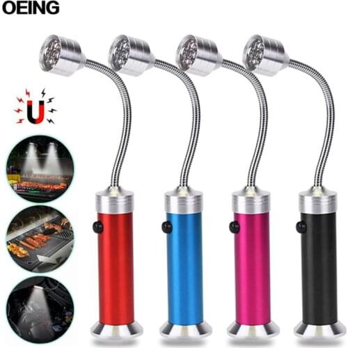 BBQ Grill Light 9LED Flashlight Magnetic Base Barbecue Light Flexible Soft Tube Battery Torch Reading Working Camping Emergency