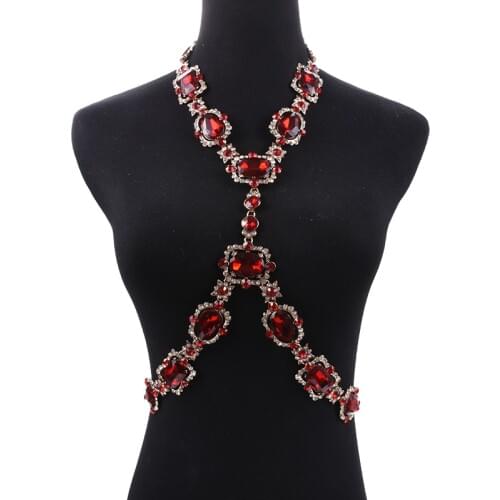 Bohomian Green Crystal Body Necklace Women Body Jewelry Waist Chain Necklace Femme Big Choker Maxi Statement Necklace For Women