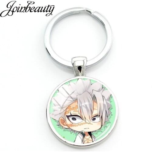JOINBEAUTY Ghost Destroying Blade Q Version Anime Picture Keychains Round Glass Dome Fashion Boy Girl Car Key Rings Jewelry GM02