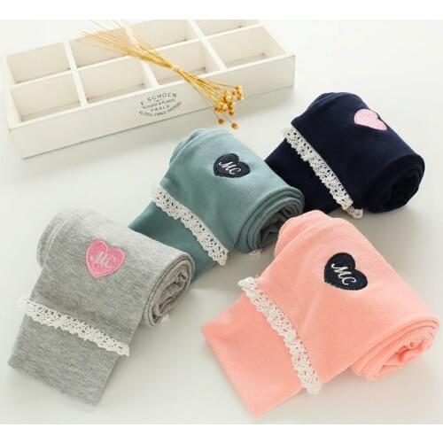 Girls Pants Sping autumn Leggings Children Elastic Floral Lace Printed Flowers Cotton Gray white pink Kids Trousers 2-6