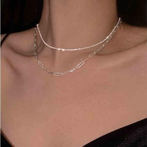 Bling Glitter Luxury Interlocking 925 Sterling Silver Clavicle Chain Necklace For Women Minimalist Simple Jewelry