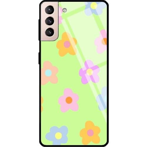 Pastel Flowers Tempered Glass Cover For Samsung Galaxy S21 Ultra S20 FE S8 S9 S10 Plus Note 10 20 Case
