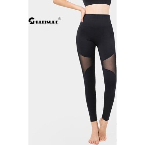 CHRLEISURE Mesh Sport Leggings Double-Sided Sanding High Waist Hip Lift Breathable Yoga Pants Running Quick Dry Gym Sportswear